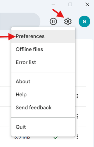 Google Drive Preferences window