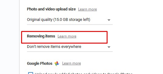 removing items setting google drive