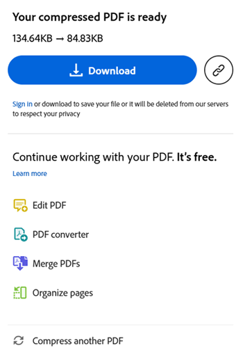 Download compressed PDF file from Adobe Acrobat Online
