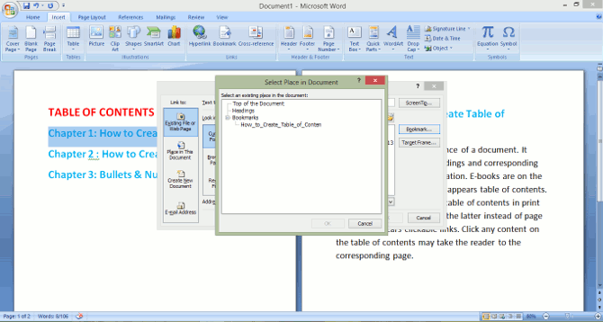 how to make word table of contents clickable word 2011