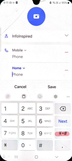 Android dialer showing the *# symbol menu for inserting special characters