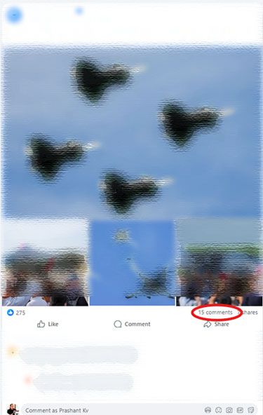 Clicking Facebook post comment count to view full comments