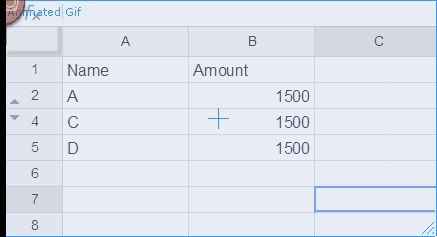 Screenshot of the SUBTOTAL function in Google Sheets