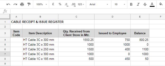 Stock Balance Calculation Using SUMIF in Google Sheets - Example