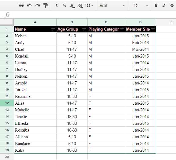 Filtering using Command - Sample Data