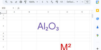 Superscript and Subscript in Google Sheets