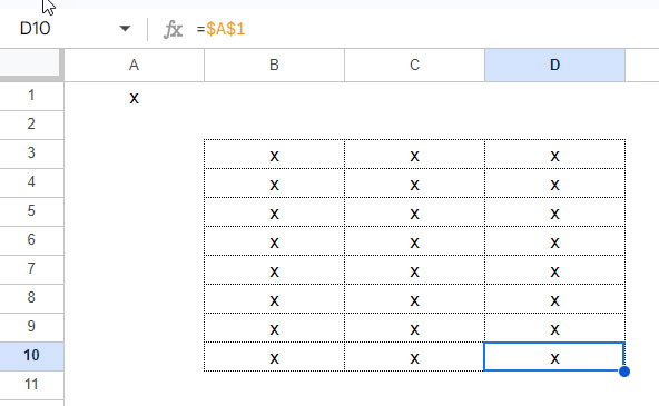 The use of dollar symbols for absolute cell references in Google Sheets