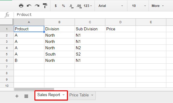 Sheet 1 - Sample Data for Auto-Filling Cells with Matching Multiple Conditions in Google Sheets