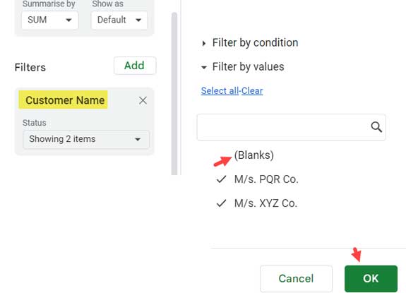 filtering out blank rows in the age analysis report