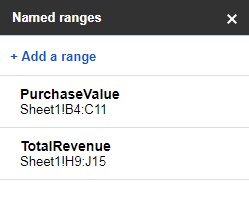 Screenshot demonstrating the process of viewing named ranges in Google Sheets