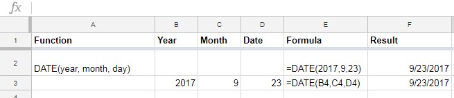 DATE function in Google Sheets