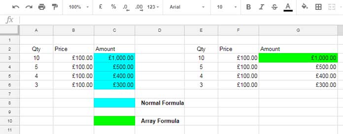 Google Sheets Array Formula Example and Usage