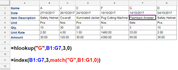 INDEX-MATCH Example 3 (HLOOKUP)