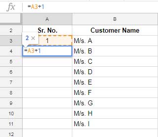 auto serial numbering in google sheets