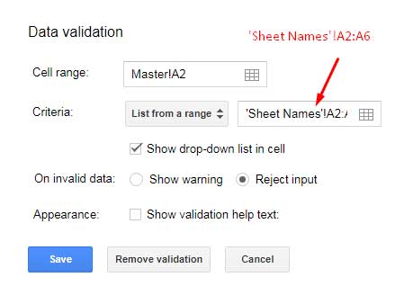 data validation for drop-down