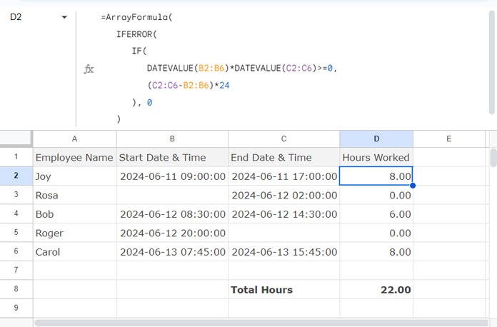 Addressing blank cells in payroll hour calculation