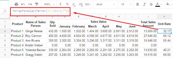 IFERROR Function in Google Sheets: Array Formula Use