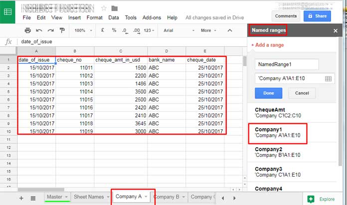 sample data to pull when selecting the sheet name from the drop-down