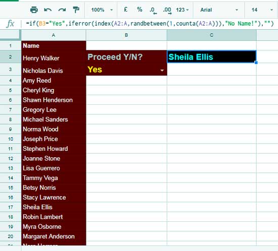 How To Pick A Random Name From A Long List In Google Sheets