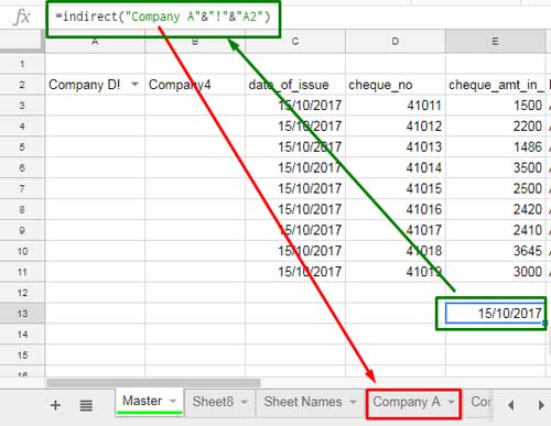 use of sheet names in indirect function