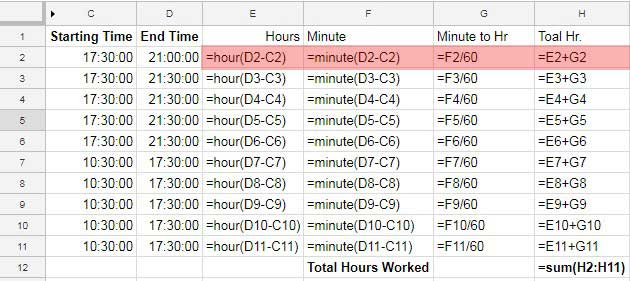 google hours spreadsheet