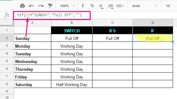 IF similar to SWITCH function use
