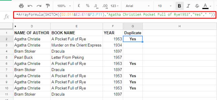 Switch Formula to Find Duplicates