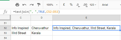 Google Sheets TEXTJOIN Formula Example 1