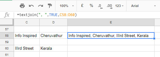 Google Sheets TEXTJOIN Formula Example 2