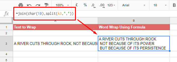 word wrap in google sheets using formula