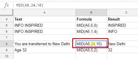 SEARCH and MID Google Sheets