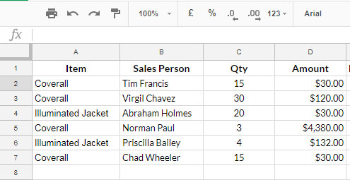 Query with Visible Rows - Sample Data