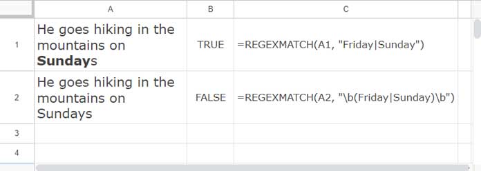 REGEXMATCH function to match substrings within a string in Google Sheets