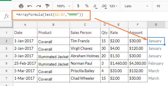 extract month from date in Google Sheets