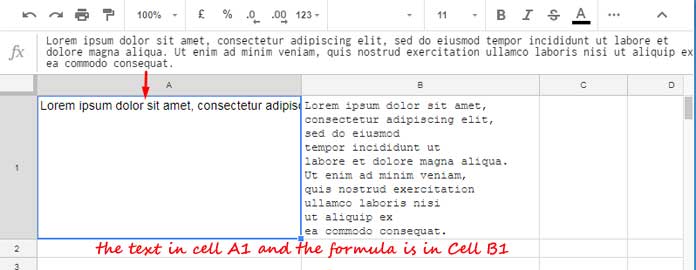 word wrap using formula in Google Doc Sheets