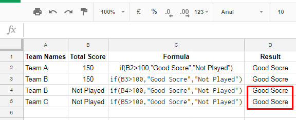 Use of ISNUMBER with IF in Google Sheets