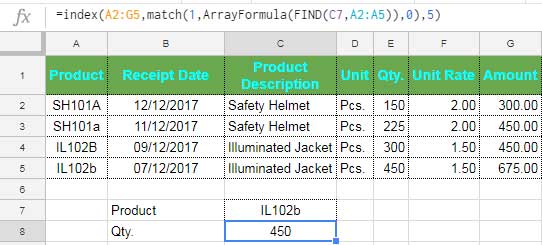 Index Match Case Sensitive Vertical Lookup Formula
