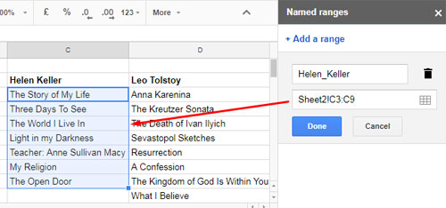Named Range for Dependent Drop-Down in Google Sheets