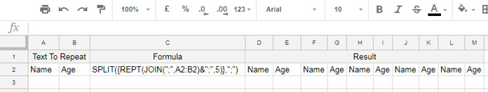 In Google Sheets Rept Multiple Columns N Times