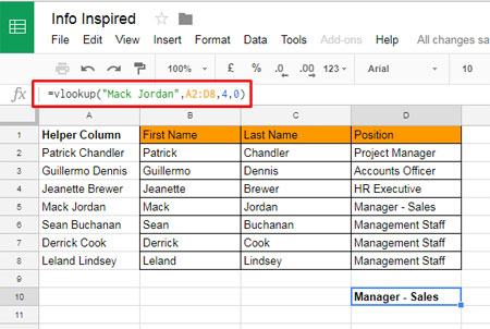 Vlookup with helper column in google sheets