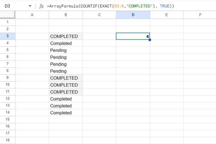 Case-Sensitive COUNTIF in Google Sheets