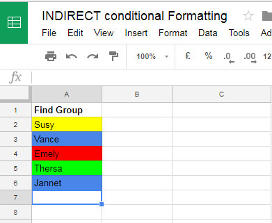 Refer another sheet to color cells using indirect