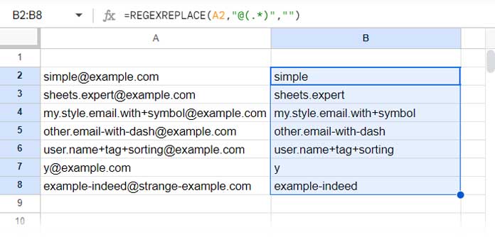 Example of Extracting Usernames from Email Addresses in Google Sheets