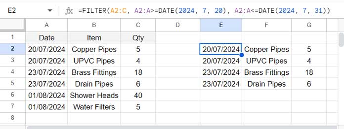 Filter rows to match values in a column against a specified range