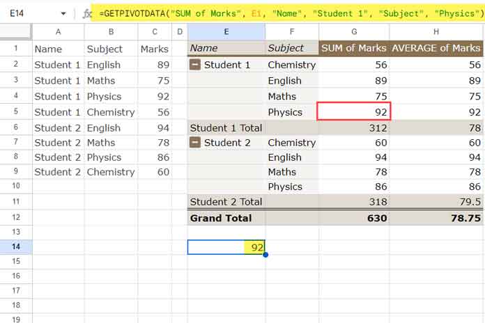 GETPIVOTDATA Function Example 3