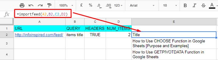 Importfeed function to fetch the item title with column headings