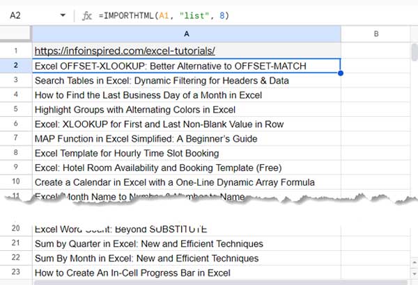 IMPORTHTML Function to Import a List in Google Sheets