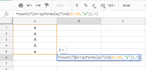 Case sensitive Countif formula in Google Sheets