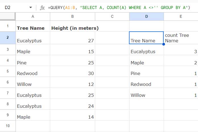 Using QUERY as an alternative to COUNTIF with UNIQUE in Google Sheets