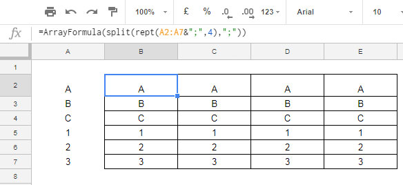 REPT Function to Repeat Labels in Google Sheets